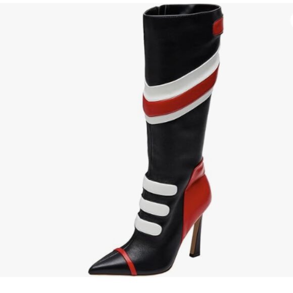 FSJ Women Multicolor Knee High Boots Pointed Toe Tall High Heel Long Boots Dress